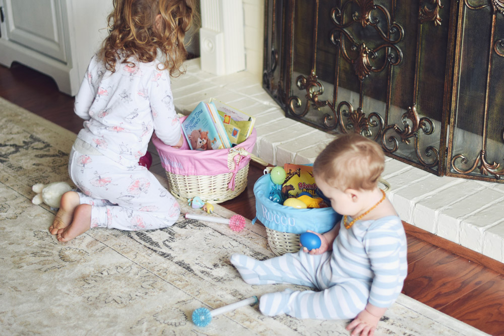 easter morning 2016! two baskets for two little bunnies!